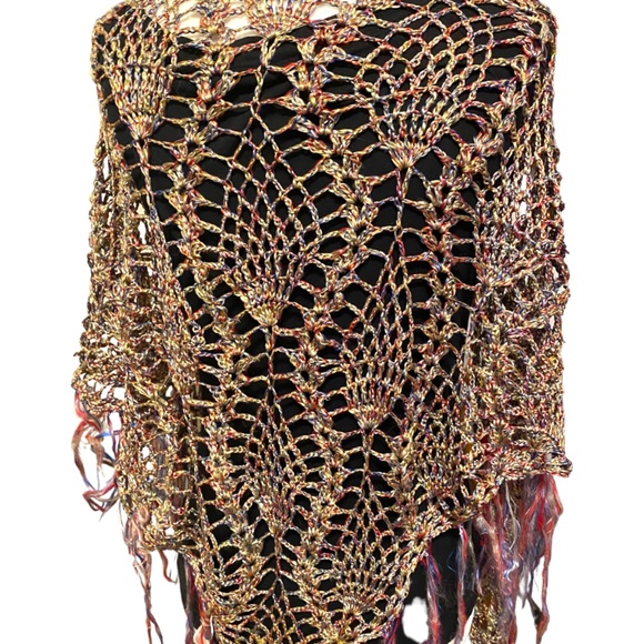 Handmade crochet silky shawl/scarf. Hand knit it Mexico. - Picture 3 of 5